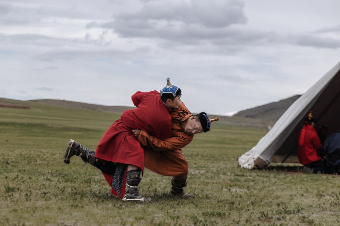 Traditional Mongolian wrestling performance
